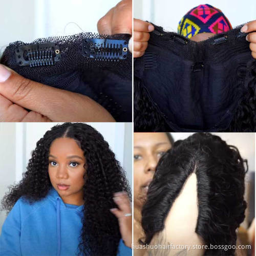 New Style Wig For Black Women Glueless V part Jerry Curl Wig Human Hair Peruvian U part Raw Hair Vendors